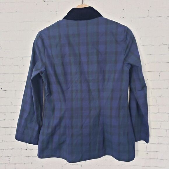 Sail To Sable Tartan Plaid Stretch Tunic Top Size S Blue Green Velvet Trim - Picture 7 of 8
